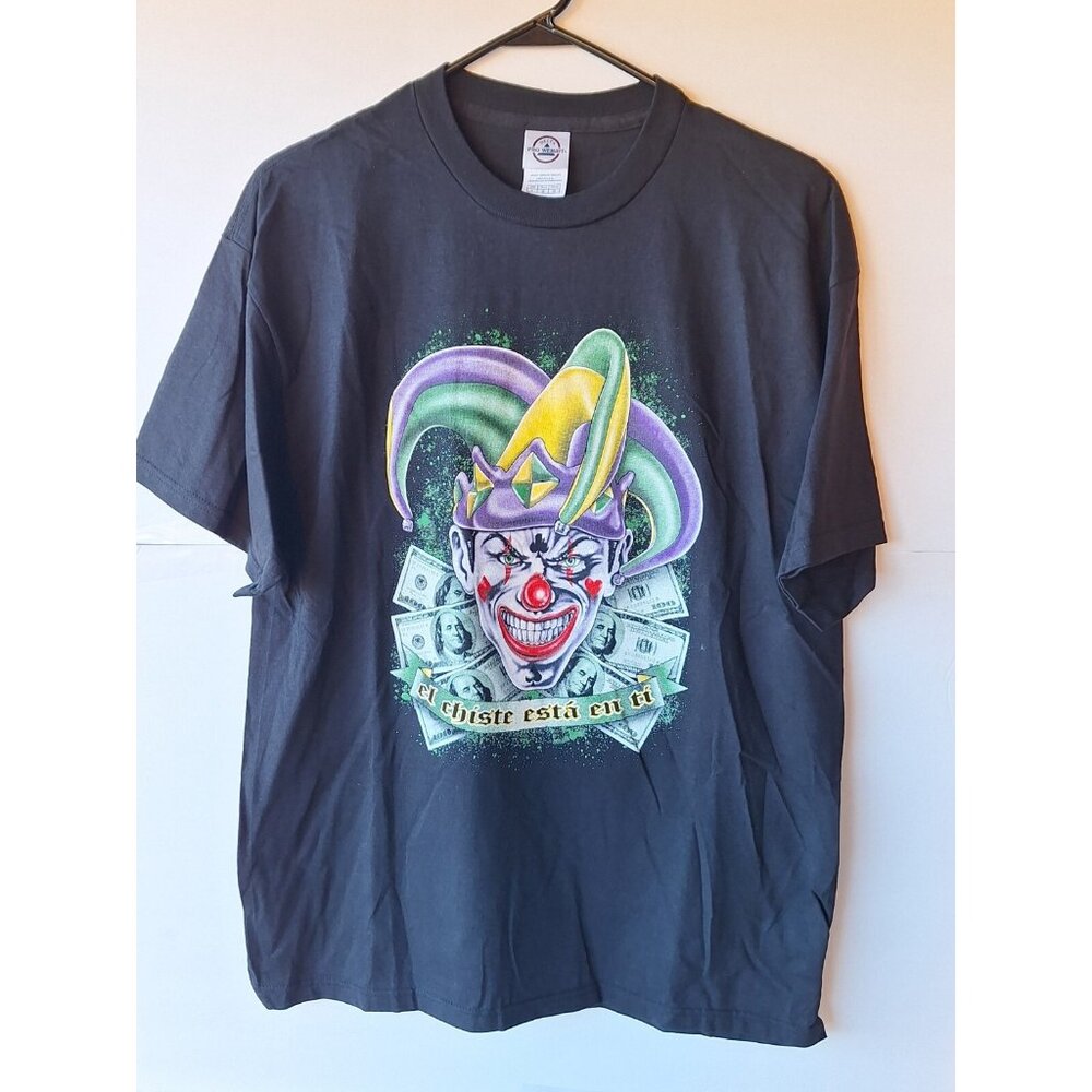 Vintage Y2K Mardi Grass Style “El chiste esta en ti “ Black  Size Large T-Shit